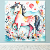 Niedliches Blumenpferd Leinwanddruck (Insitu (Holzboden))