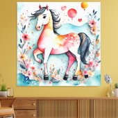 Niedliches Blumenpferd Leinwanddruck (Insitu (Wohnzimmer))