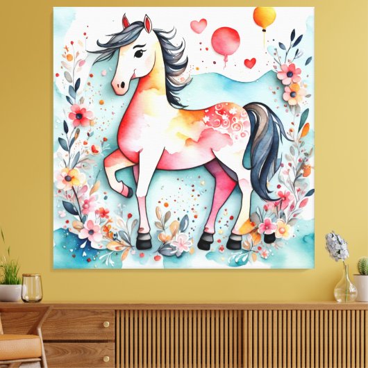 Niedliches Blumenpferd Leinwanddruck (Insitu (Wohnzimmer))
