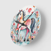Niedliches Blumenpferd Runde Wanduhr (Winkel)