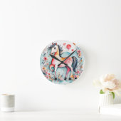 Niedliches Blumenpferd Runde Wanduhr (Zuhause)