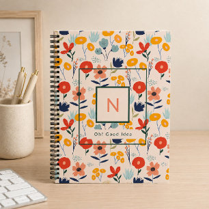 Niedliches Blumenrosa Muster Monogramm Notizblock