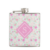 Niedliches Blumenrosa Teebecher Muster Monogramm Flachmann (Vorderseite)