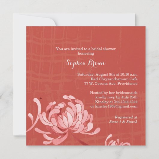 Niedliches Blumenrotes Brautparty Tee Party Einladung (Rückseite)