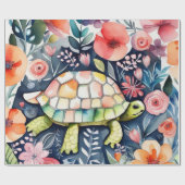 Niedliches Blumenschildkrötenpapier Geschenkpapier (Flach)