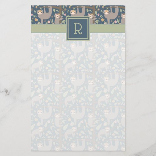 Niedliches Blumensloth-Muster Briefpapier (Vorderseite)