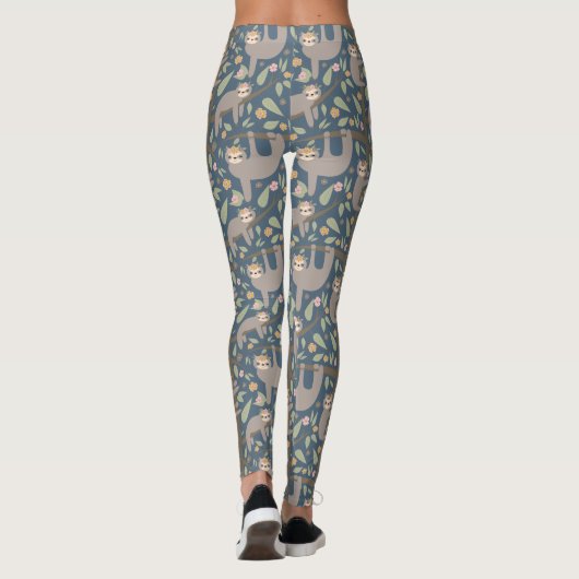 Niedliches Blumensloth-Muster Leggings (Rückseite)