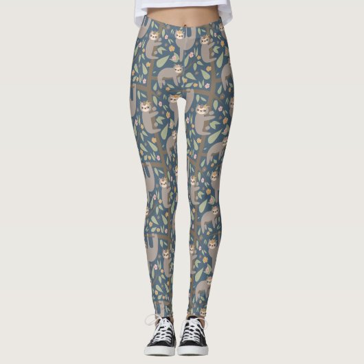 Niedliches Blumensloth-Muster Leggings (Vorderseite)
