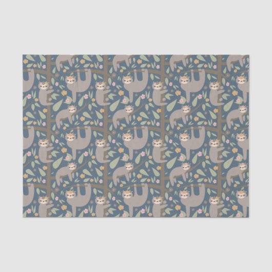 Niedliches Blumensloth-Muster Seidenpapier (Vorderseite)