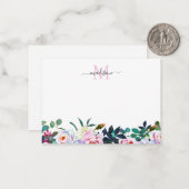 Niedliches Blütenrot Rosa Botanisches Monogramm Mitteilungskarte (Vorderseite/Rückseite Beispiel)