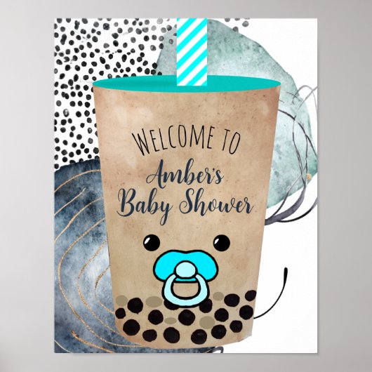 Niedliches Boba Tea Baby Dusche Begrüßungszeichen Poster (Vorne)