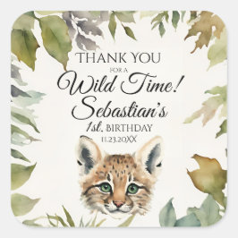 Niedliches Bobcat Woodland Vielen Dank zum Geburts Quadratischer Aufkleber