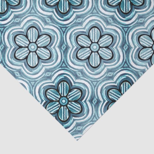 Niedliches Boho Blume Muster Hübsch Blau Seidenpapier (Detail)