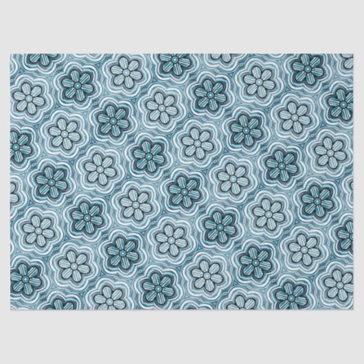 Niedliches Boho Blume Muster Hübsch Blau Seidenpapier (Vorderseite)