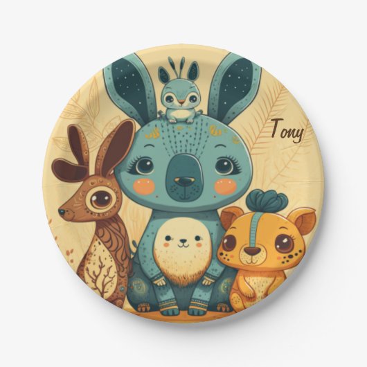 Niedliches Boho-Blütenkaninchen rund um die Uhr Pappteller (Vorderseite)