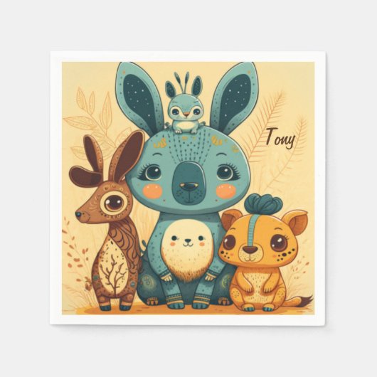 Niedliches Boho-Blütenkaninchen rund um die Uhr Serviette (Vorderseite)