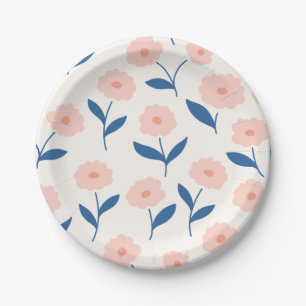 Niedliches Boho Chic Pink-Blume-Muster Pappteller