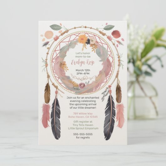 Niedliches Boho Dreamcatcher Baby Dusche Party Einladung (Stehend Vorderseite)
