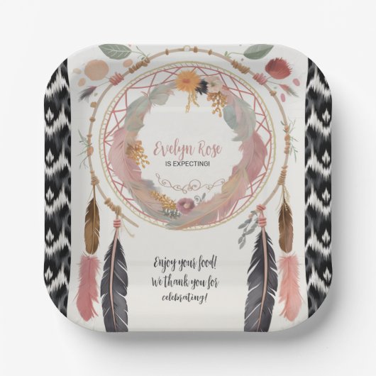 Niedliches Boho Dreamcatcher Baby Dusche Party Pappteller (Vorderseite)