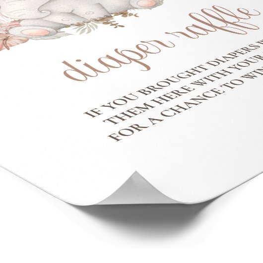 Niedliches Boho Elephant Babydusche Windeln Raffel Poster (Ecke)