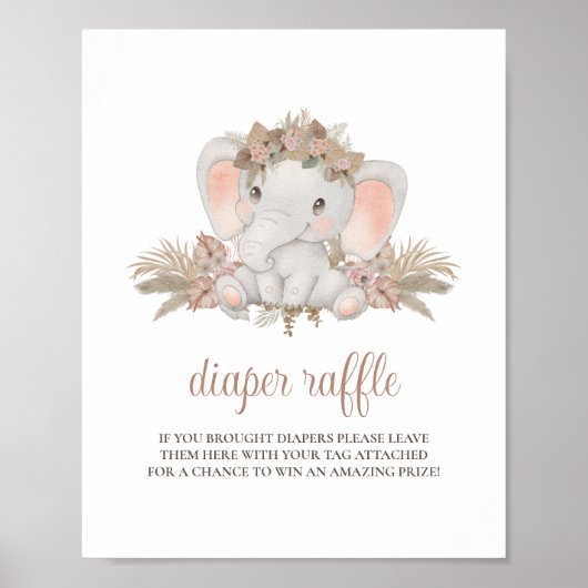 Niedliches Boho Elephant Babydusche Windeln Raffel Poster (Vorne)