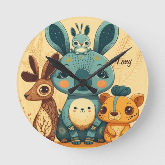 Niedliches boho florales Kaninchen Runde Wanduhr (Vorderseite)