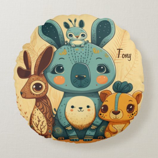 Niedliches boho florales Kaninchen Rundes Kissen (Vorderseite)