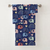 Niedliches Boho Navy Blue Elephant Muster Badhandtuch Set (Insitu)