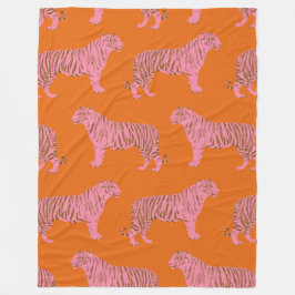 Niedliches Boho Orange und rosa Tiger Art Muster Fleecedecke
