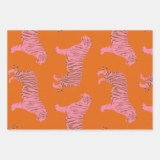 Niedliches Boho Orange und rosa Tiger Art Muster Geschenkpapier Set (Vorderseite 3)