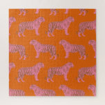 Niedliches Boho Orange und rosa Tiger Art Muster Puzzle<br><div class="desc">Trendige und farbenfrohe Musterkunst eines Safari-Tigers in Rosa und Orange. Cooles Geschenk für einfache minimalistische Design-Liebhaber,  die auch Fans von Tigern sind.</div>