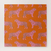 Niedliches Boho Orange und rosa Tiger Art Muster Puzzle (Vertikal)
