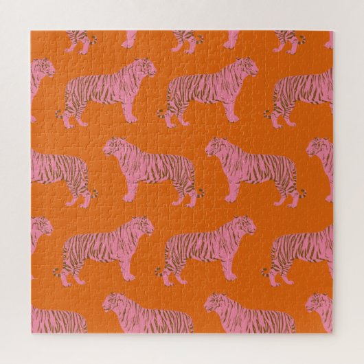 Niedliches Boho Orange und rosa Tiger Art Muster Puzzle (Vertikal)