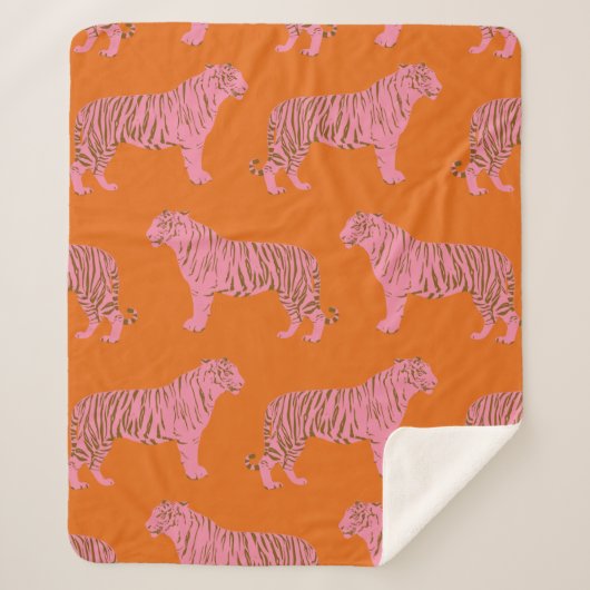 Niedliches Boho Orange und rosa Tiger Art Muster Sherpadecke (Vorderseite)