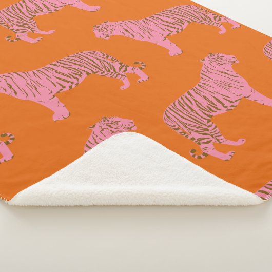 Niedliches Boho Orange und rosa Tiger Art Muster Sherpadecke (3/4)