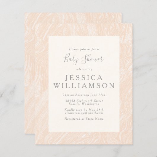 Niedliches Boho Peach Blush Marmor Babydusche (Vorne/Hinten)