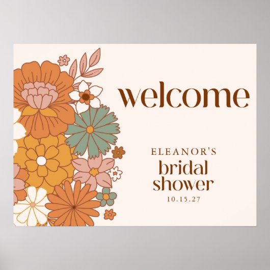 Niedliches Boho Retro Floral Brautparty Begrüßungs Poster (Vorne)