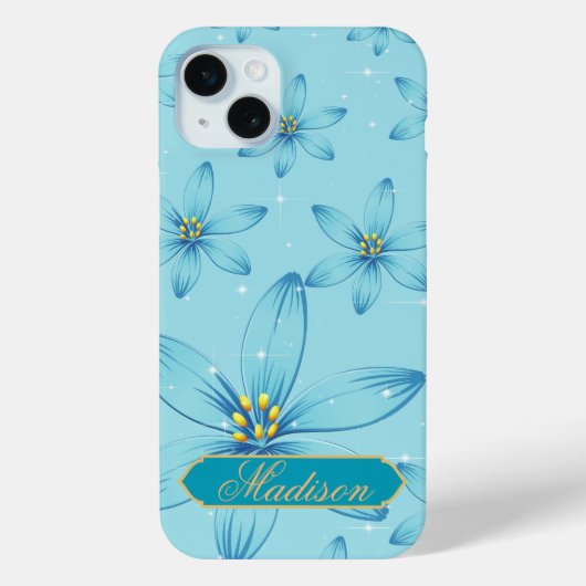 Niedliches boho Retroglühen Personalisiert blaues Case-Mate iPhone Hülle (Rückseite)