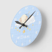 Niedliches Boho Wasserfarbe Elephant Clouds Blaues Runde Wanduhr (Winkel)