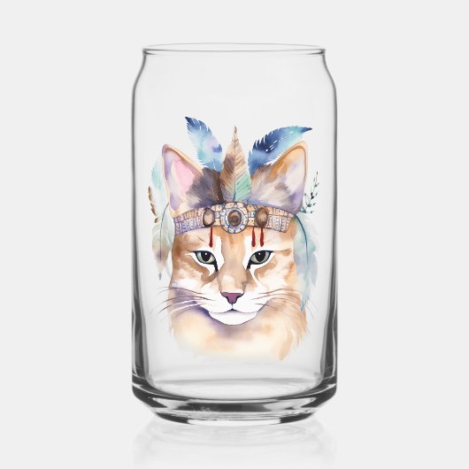 Niedliches boho Wasserfarbe hippie Katzendesign Dosenglas (Vorderseite)