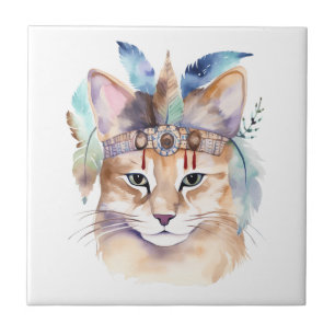Niedliches boho Wasserfarbe hippie Katzendesign Fliese
