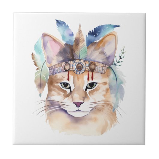 Niedliches boho Wasserfarbe hippie Katzendesign Fliese (Vorderseite)