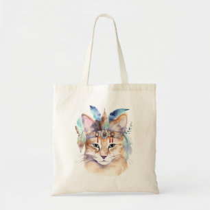 Niedliches boho Wasserfarbe hippie Katzendesign Tragetasche