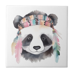 Niedliches boho Wasserfarbe Hippie Panda Design Fliese