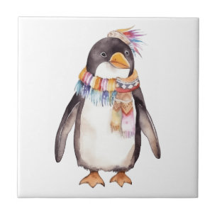 Niedliches boho Wasserfarbenpinguin-Design Fliese