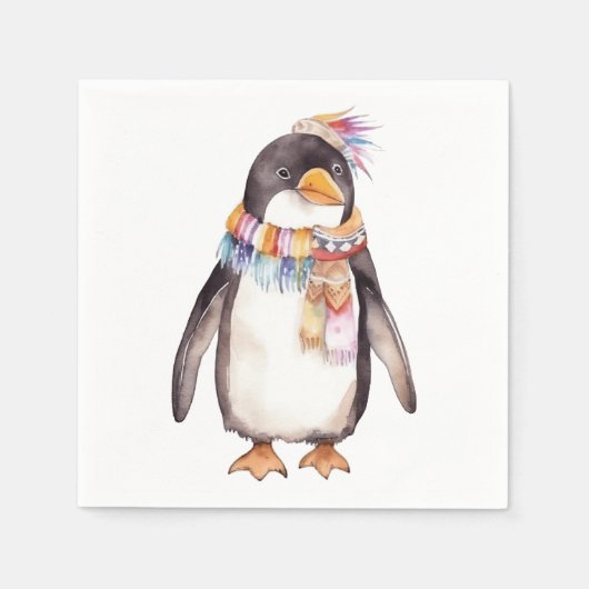 Niedliches boho Wasserfarbenpinguin-Design Serviette (Vorderseite)