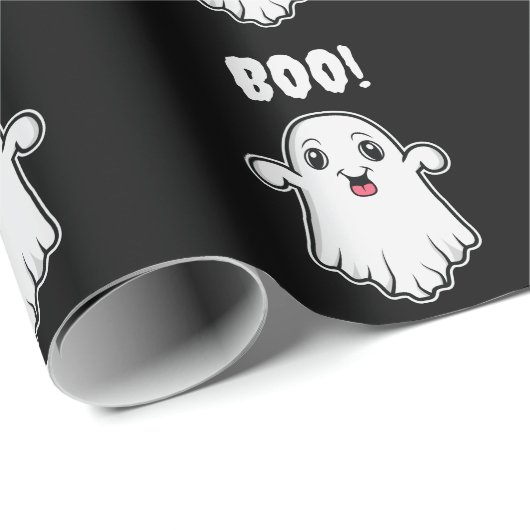 Niedliches Boo Ghost Halloween-Muster Schwarz-Weiß Geschenkpapier (Rolleneckpunkt)