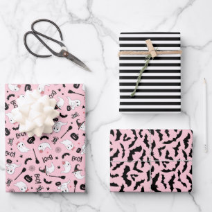 Niedliches Boo Spooky Ghost Halloween Pink Girl Geschenkpapier Set