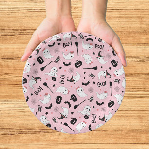 Niedliches Boo Spooky Ghost Halloween Pink Girl Pappteller
