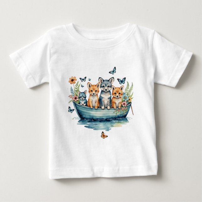 Niedliches Boot mit Tieren Baby T-shirt (Vorderseite)
